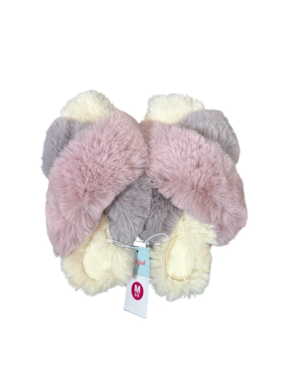 ✨Cat & Jack Crisscross Faux Fur Slippers Blush Purple & Cream SZ YOUTH 2/3 & 4/5